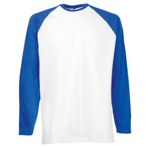 Fruit of the Loom SS028 - Long sleeve baseball tee White/ Royal Blue