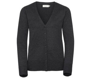 Russell Collection JZ715 - V-Neck Knitted Cardigan Charcoal Marl