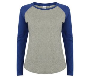 SF Women SK271 - Women's long-sleeved baseball T-shirt Heather Grey/ Royal