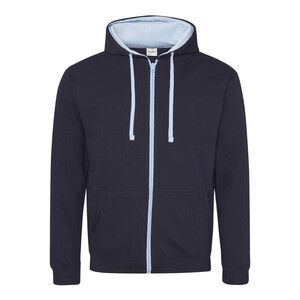 AWDIS JH053 - Contrast zipped hoodie New French Navy / Sky Blue