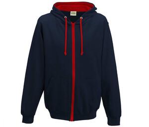 AWDIS JH053 - Contrast zipped hoodie French Navy/Fire Red