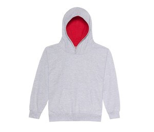 AWDIS JH03J - Children's sweatshirt with contrasting hood Heather Grey/ Fire Red