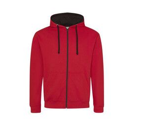 AWDIS JH053 - Contrast zipped hoodie Fire red/Jet Black