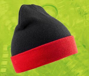 Result RC930X - Recycled acrylic beanie with contrast flap Black / Red